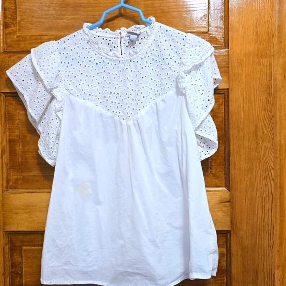 A New Day Classic White Eyelet Cap Sleeve Boho Top L - Picture 1 of 4